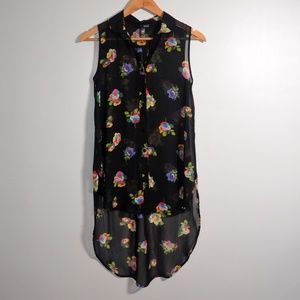 Aqua Floral Sheer Hi Lo Sleeveless Top XS
